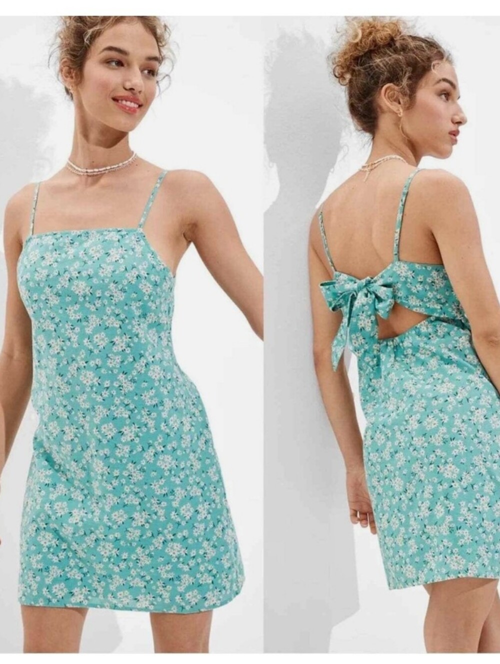 American Eagle Floral Linen Tie Back Mini Sundress size XS